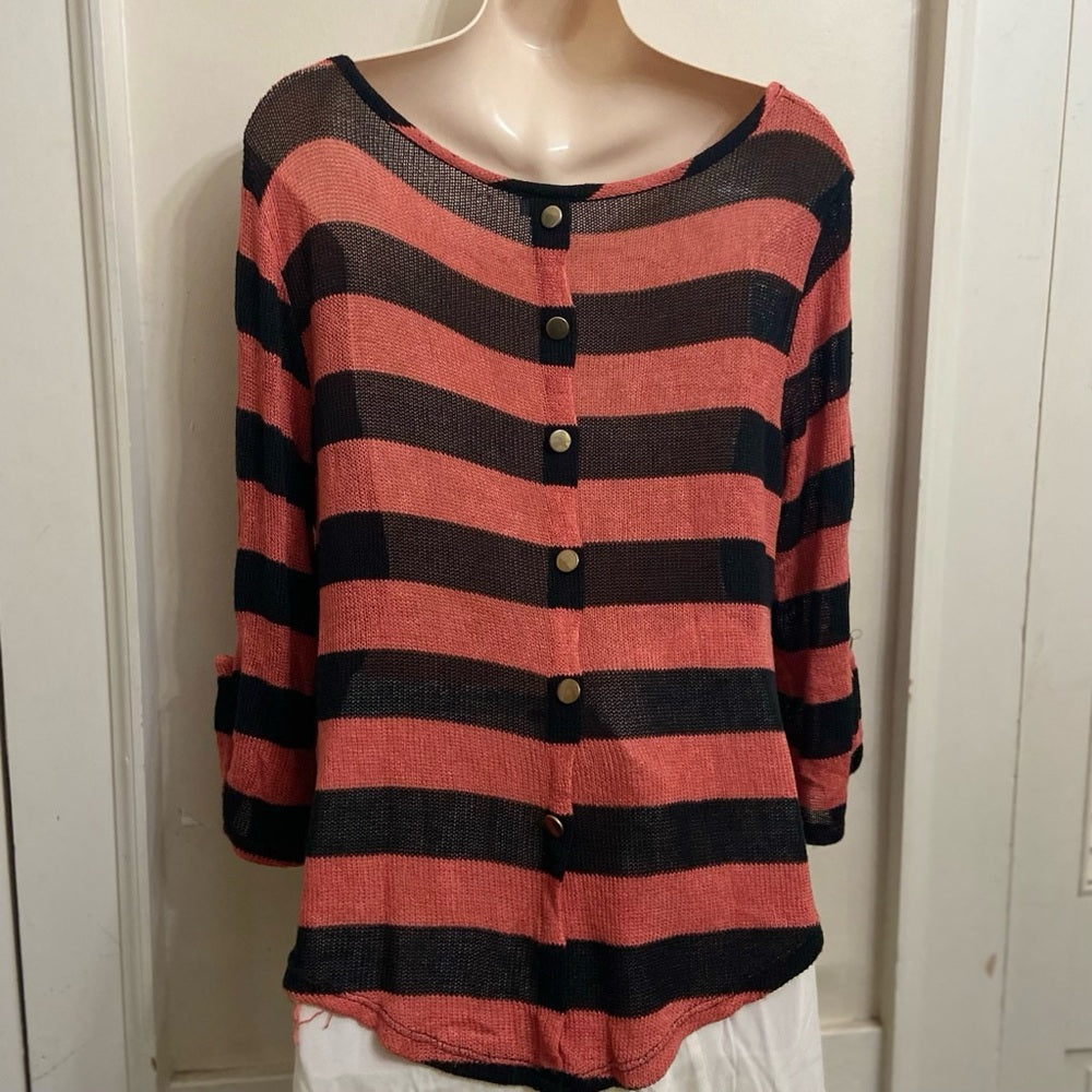 Charming Charlie Orange- Black Stripes Pullover Blouse (L)