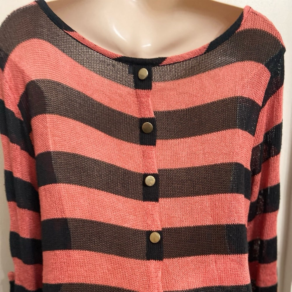 Charming Charlie Orange- Black Stripes Pullover Blouse (L)