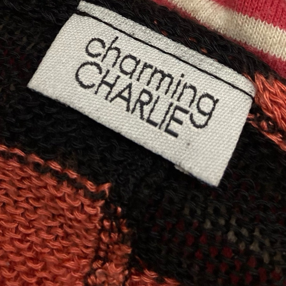 Charming Charlie Orange- Black Stripes Pullover Blouse (L)