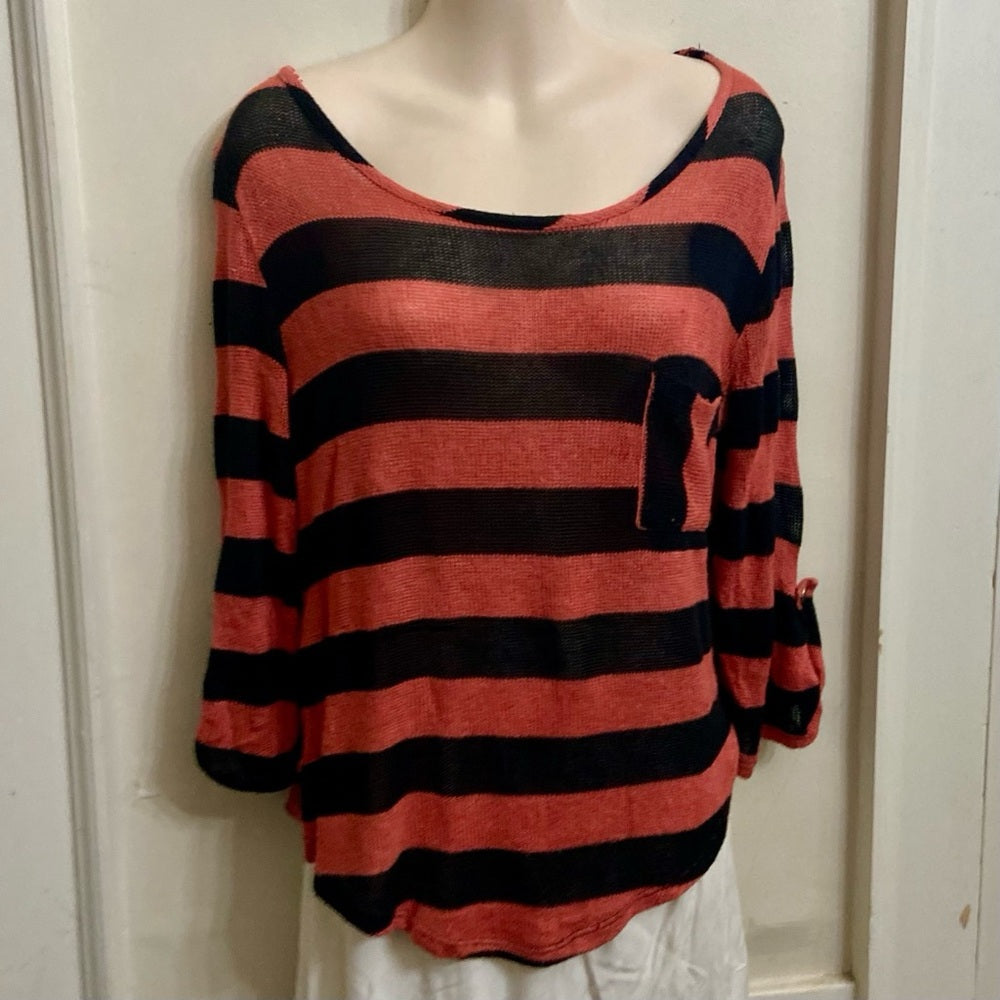 Charming Charlie Orange- Black Stripes Pullover Blouse (L)