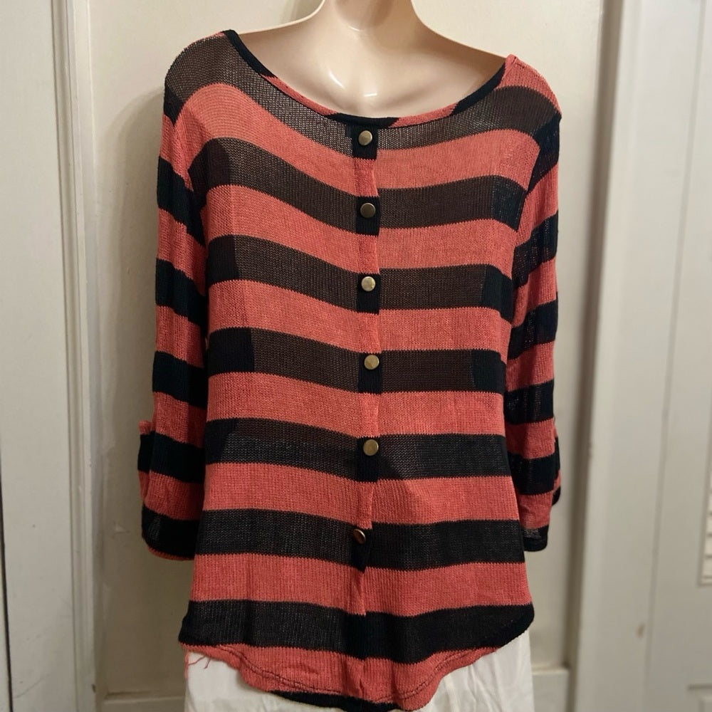 Charming Charlie Orange- Black Stripes Pullover Blouse (L)