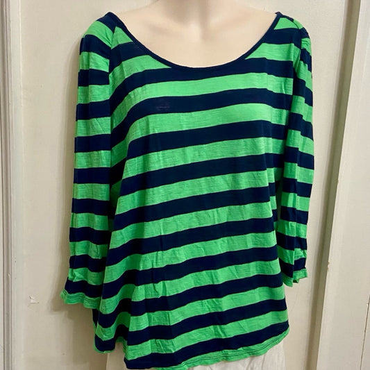 NYC Black -Green Stripes 3/4 Pullover Blouse (L)