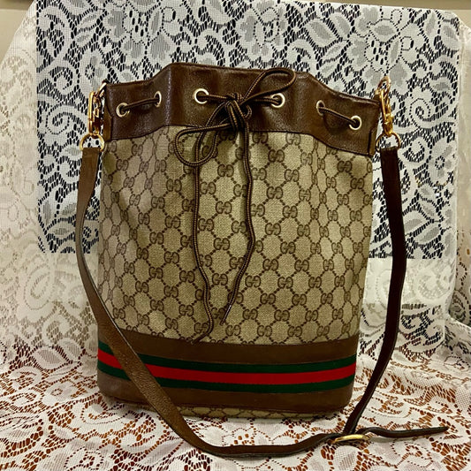 Vintage, Gucci, Sherry Line, Drawstring Shoulder Bag 12in x 11in x 4.5in