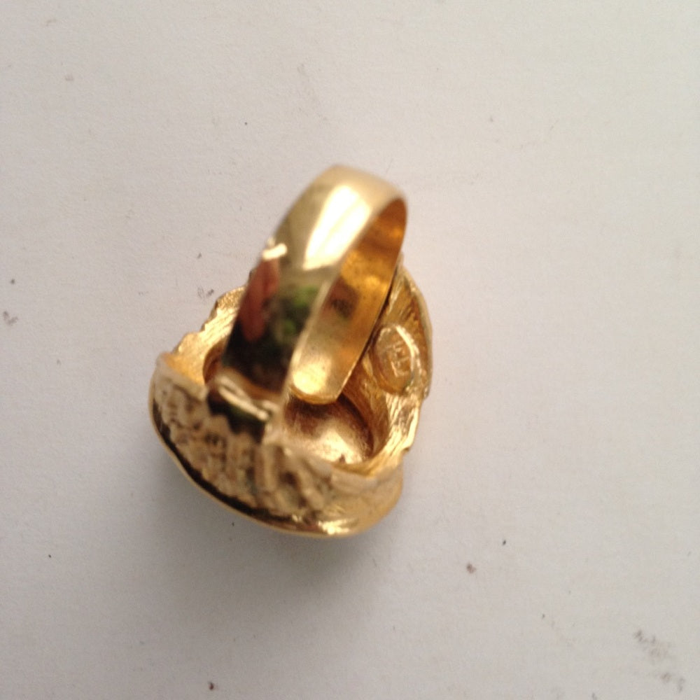 Vintage Stamped Hobe Black Cameo Adjustable Ring