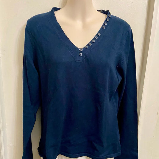 Liz Claiborne Blue with Buttons Pullover Blouse (L)