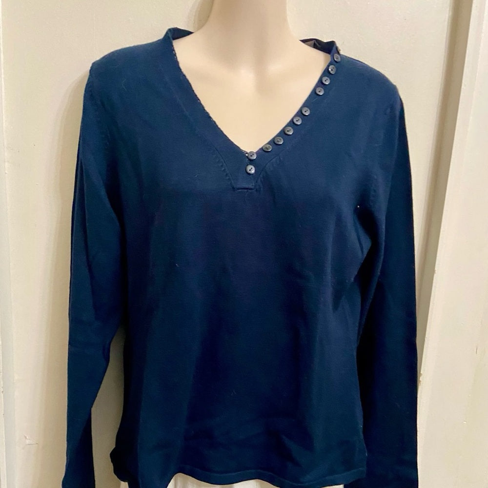Liz Claiborne Blue with Buttons Pullover Blouse (L)