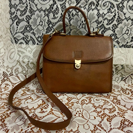Vintage, Rare Burberry Brown Leather Shoulder-Crossbody Bag (9inx7.5inx3…