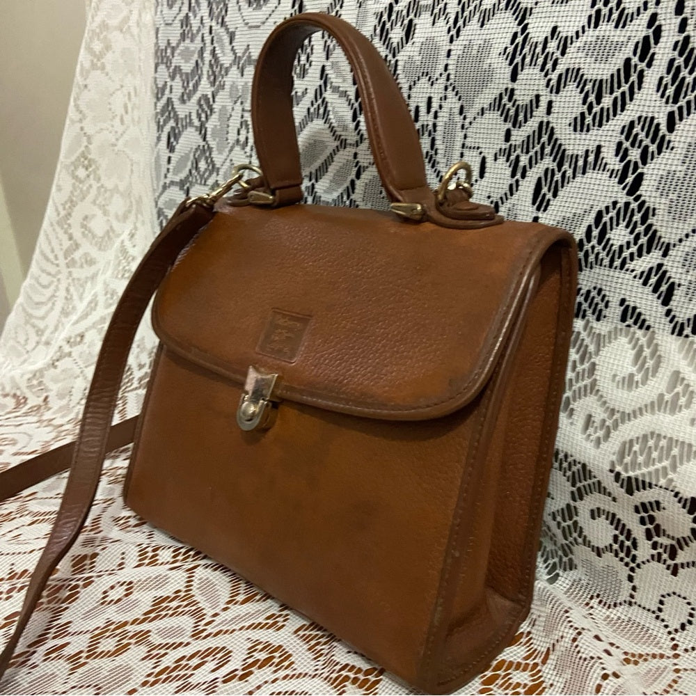 Vintage, Rare Burberry Brown Leather Shoulder-Crossbody Bag (9inx7.5inx3…