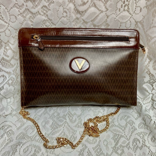 Vintage, Mario Valentino Brown Clutch Crossbody 11in x 7.5in x 2in