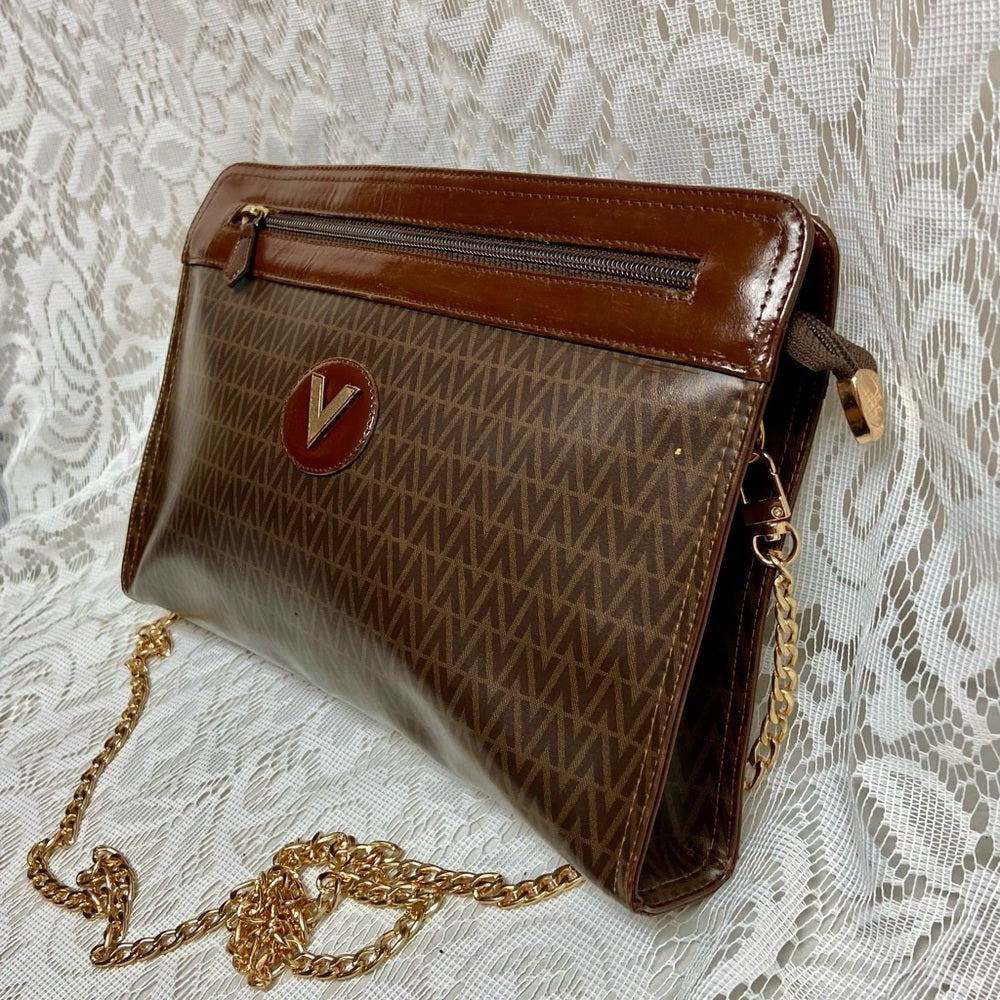 Vintage, Mario Valentino Brown Clutch Crossbody 11in x 7.5in x 2in