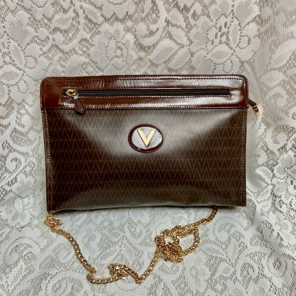 Vintage, Mario Valentino Brown Clutch Crossbody 11in x 7.5in x 2in