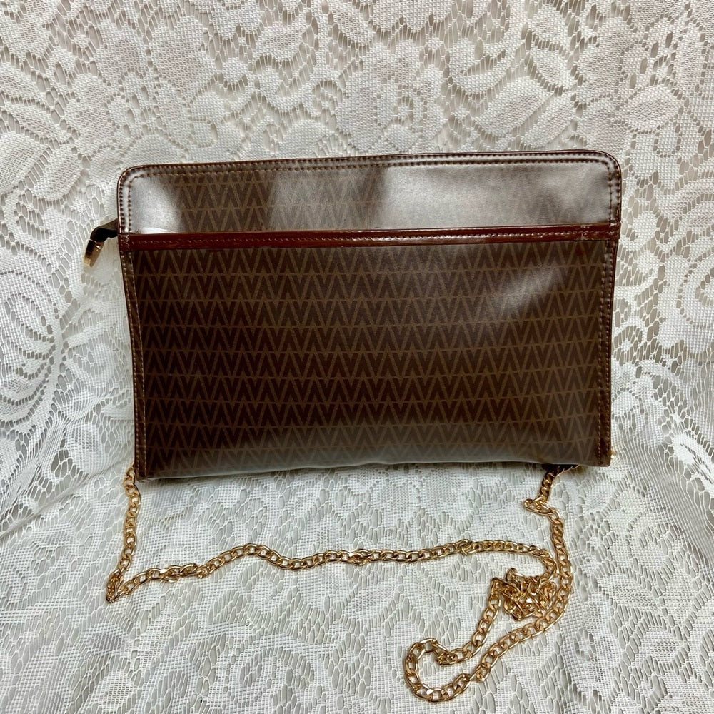 Vintage, Mario Valentino Brown Clutch Crossbody 11in x 7.5in x 2in