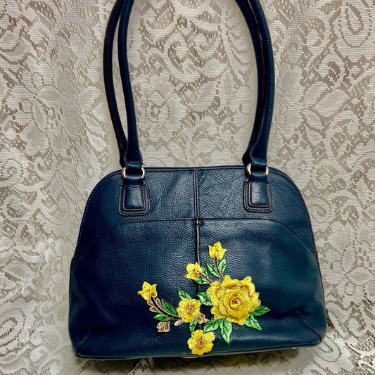 Tiganello Dark Blue Leather Shoulder Bag 12.5in x 9.5in x 5.5in