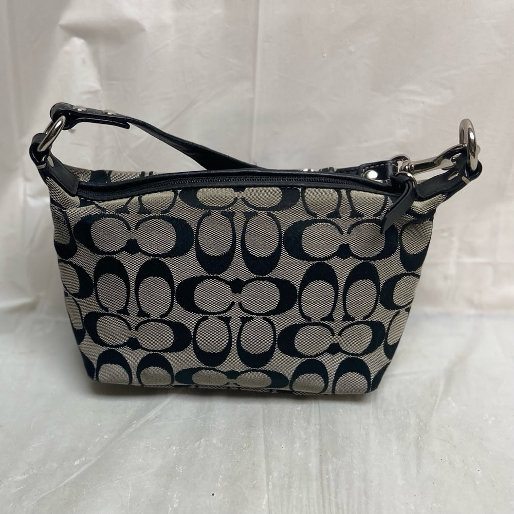 Authentic Coach Small Black and White Mono Canvas  Handbag 7in x …