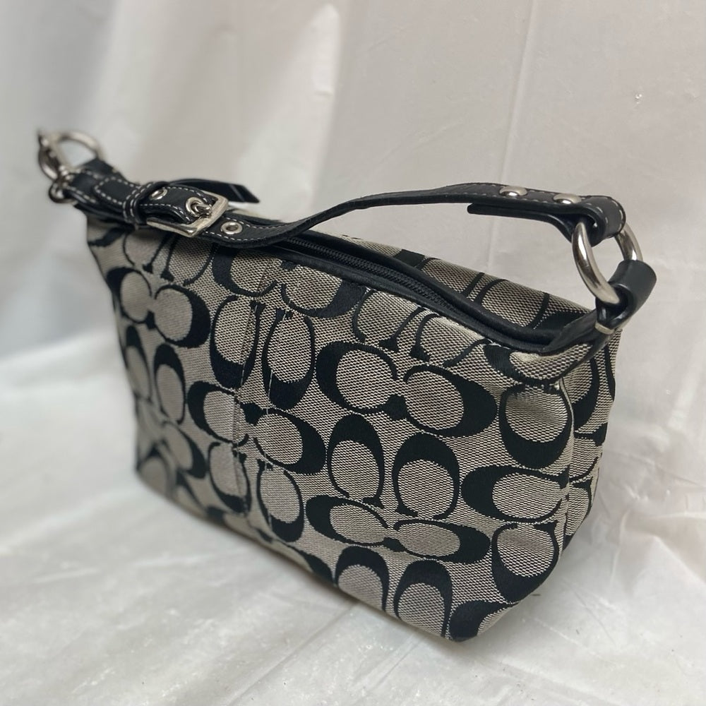 Authentic Coach Small Black and White Mono Canvas  Handbag 7in x …