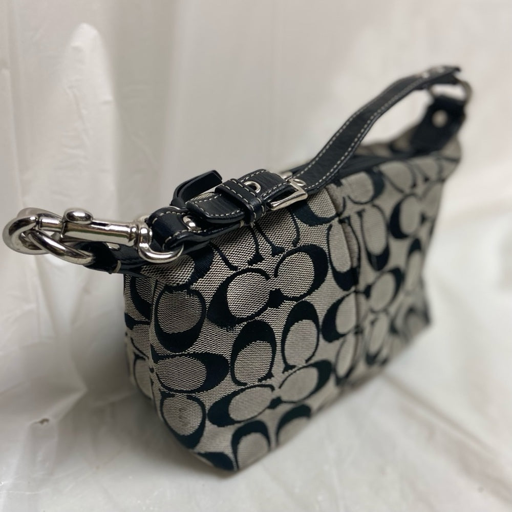 Authentic Coach Small Black and White Mono Canvas  Handbag 7in x …