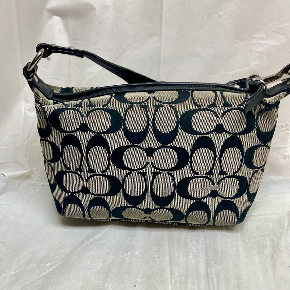 Authentic Coach Small Black and White Mono Canvas  Handbag 7in x …