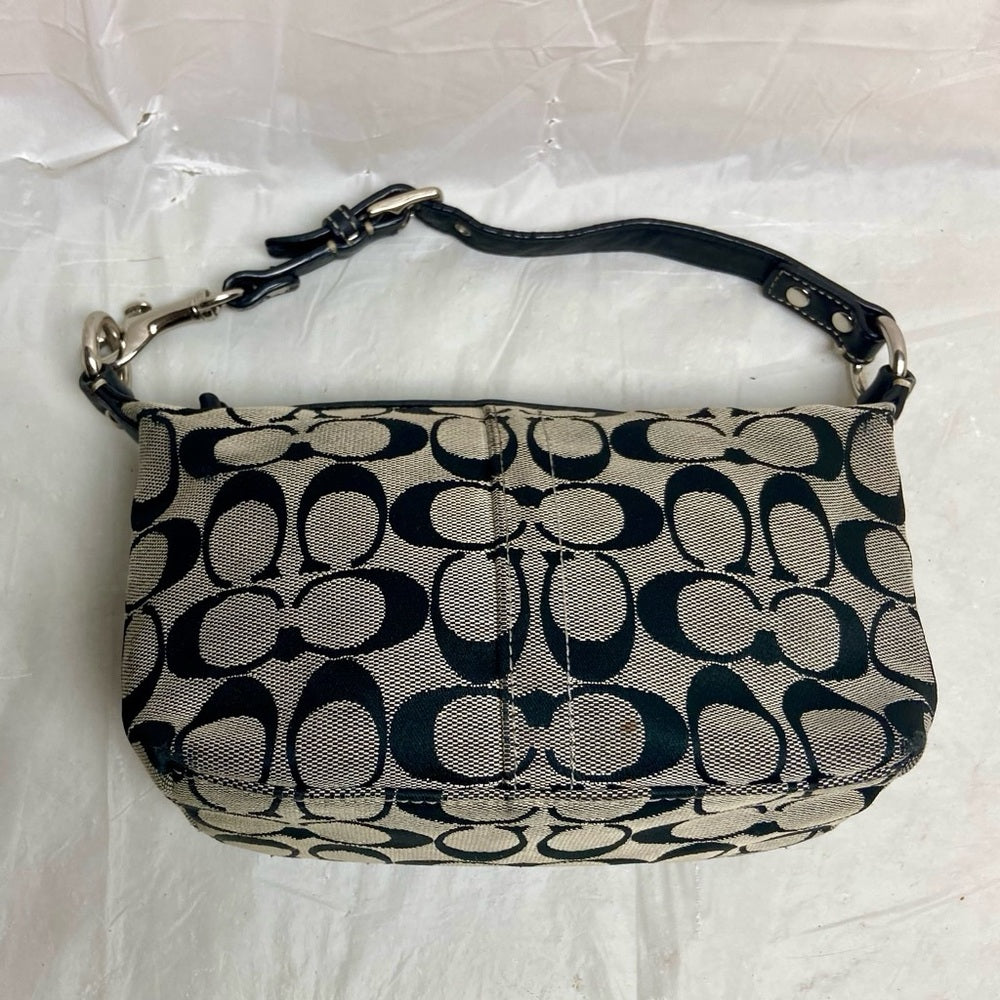 Authentic Coach Small Black and White Mono Canvas  Handbag 7in x …