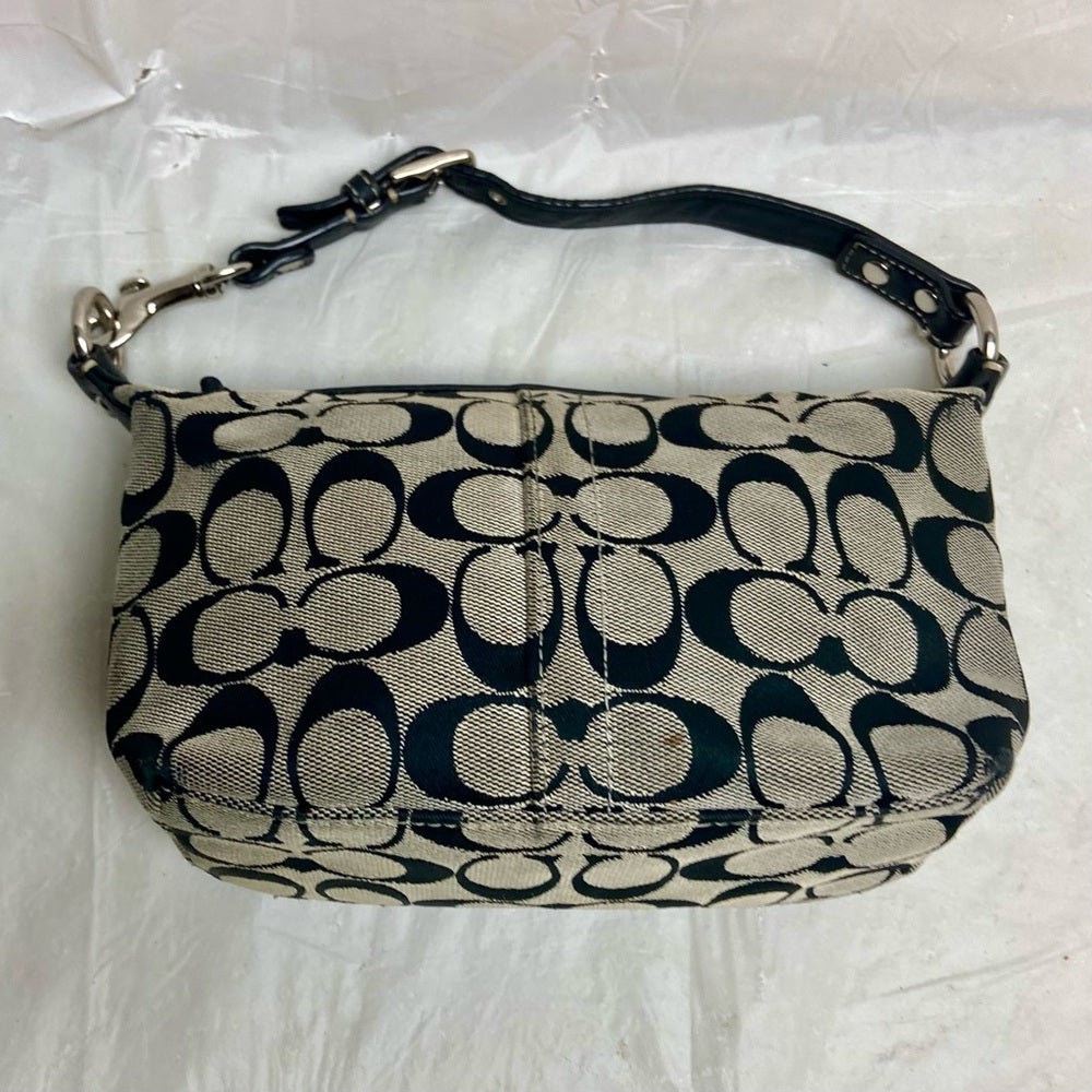 Authentic Coach Small Black and White Mono Canvas  Handbag 7in x …