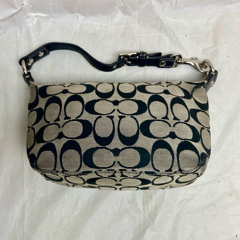 Authentic Coach Small Black and White Mono Canvas  Handbag 7in x …