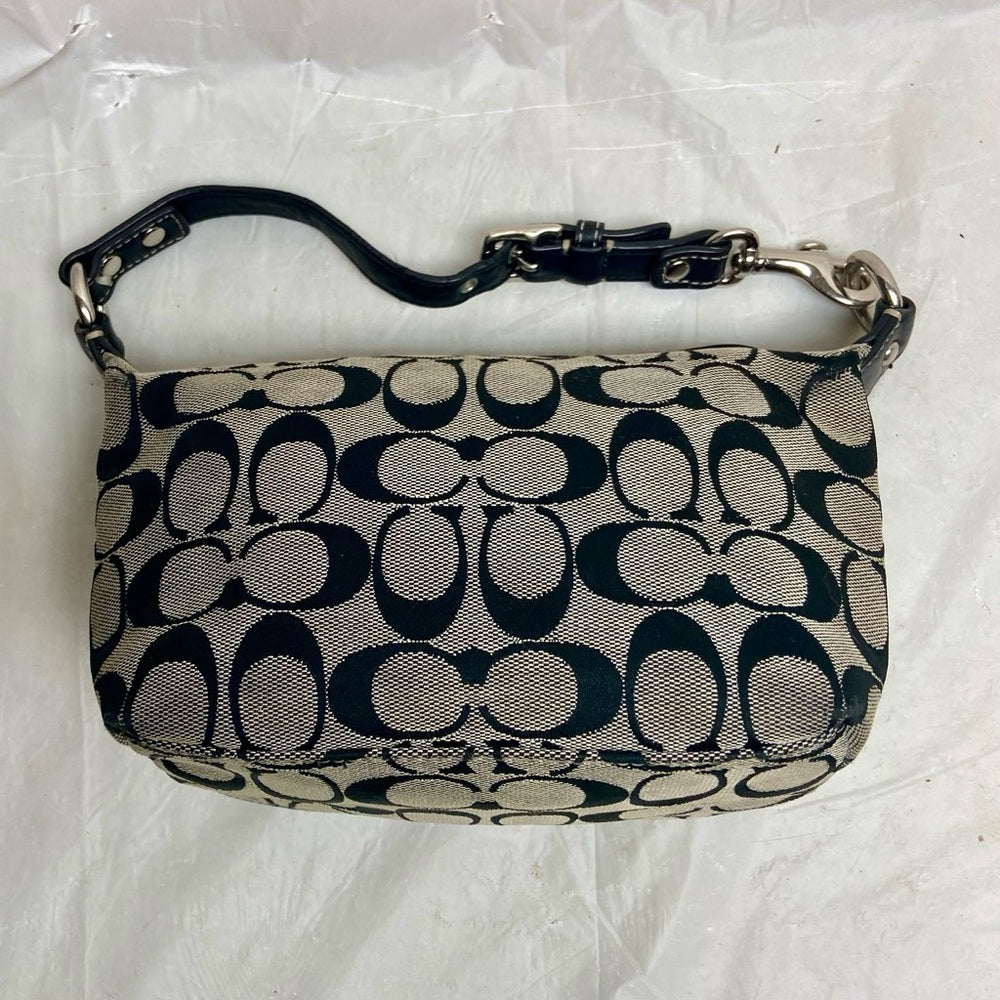 Authentic Coach Small Black and White Mono Canvas  Handbag 7in x …
