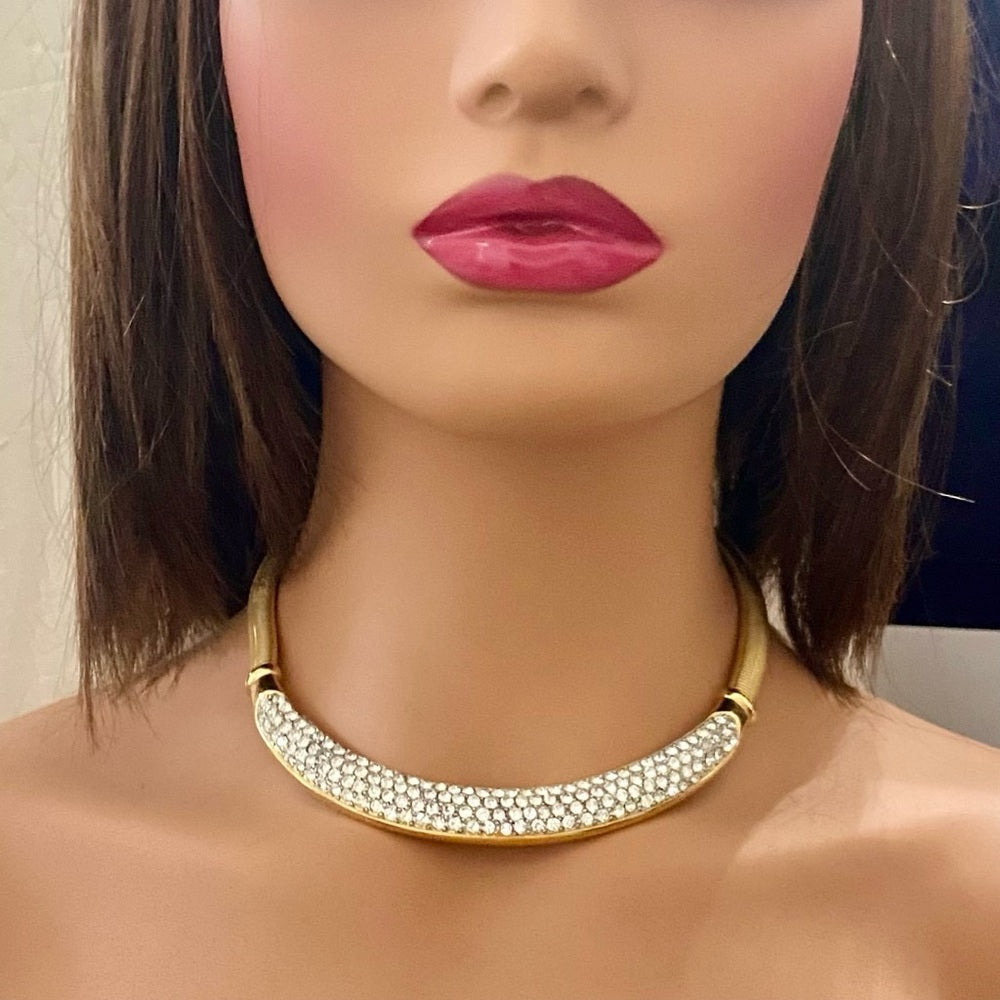 Vintage Givenchy, Paris New York Gold-Crystal Necklace and Earring Set