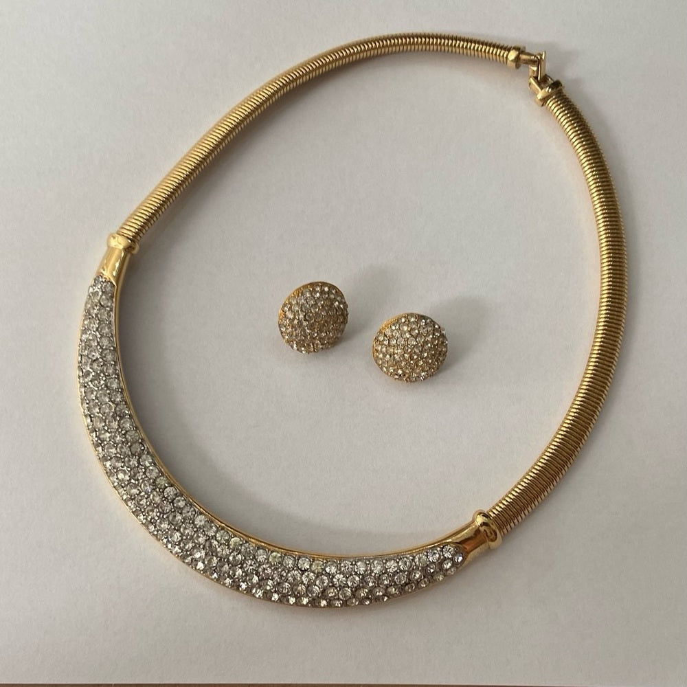 Vintage Givenchy, Paris New York Gold-Crystal Necklace and Earring Set
