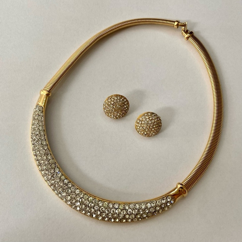 Vintage Givenchy, Paris New York Gold-Crystal Necklace and Earring Set