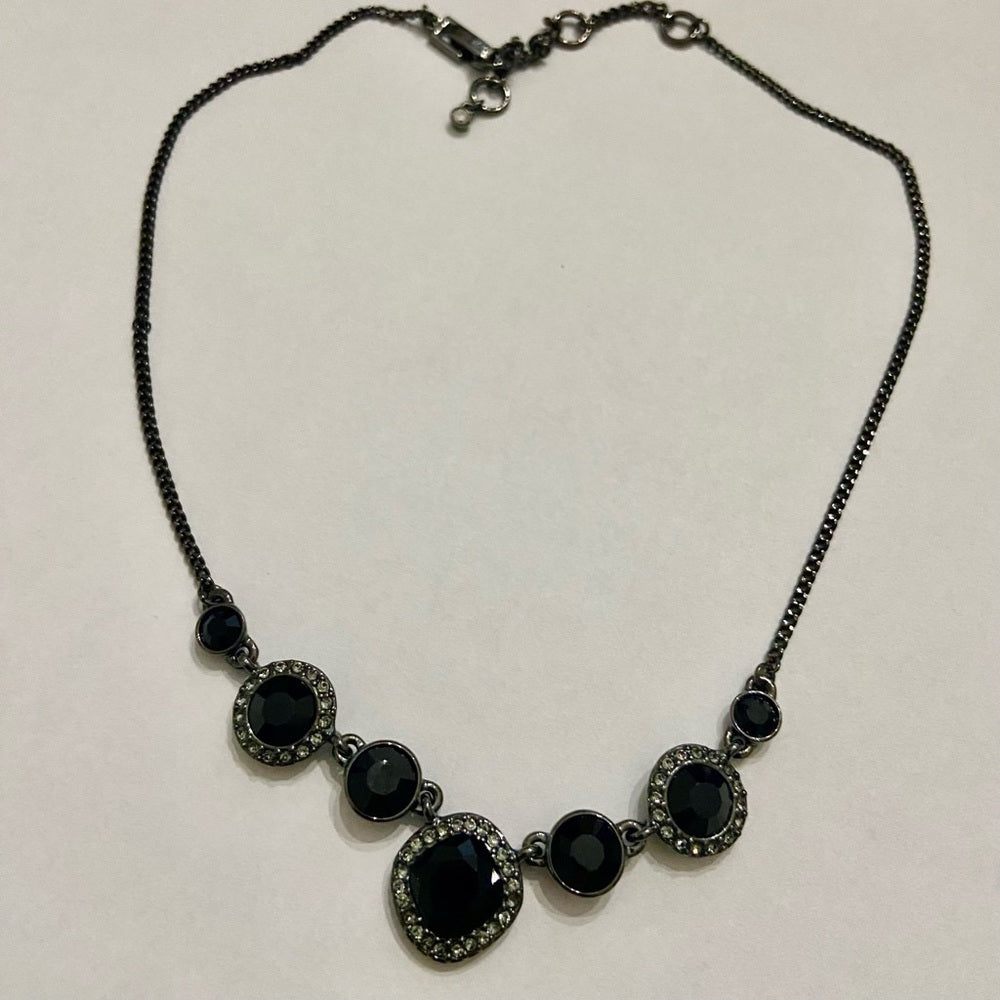 Vintage, Givenchy Black -Crystals Necklace and Dangling Earrings