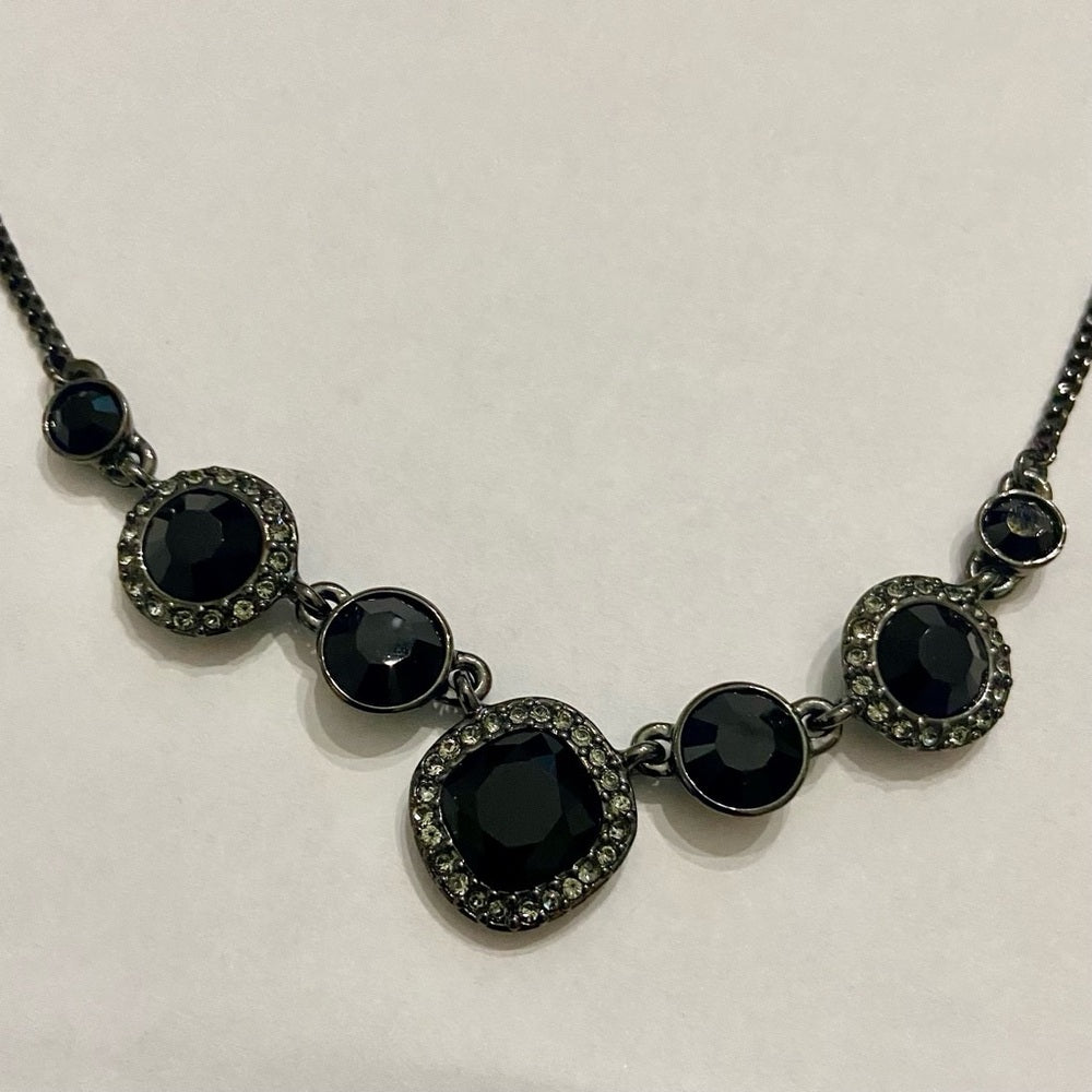 Vintage, Givenchy Black -Crystals Necklace and Dangling Earrings