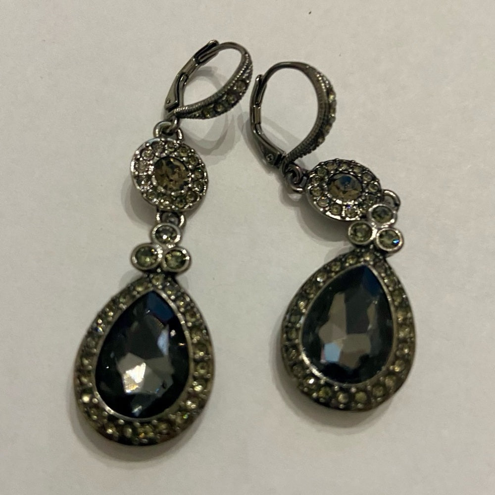 Vintage, Givenchy Black -Crystals Necklace and Dangling Earrings