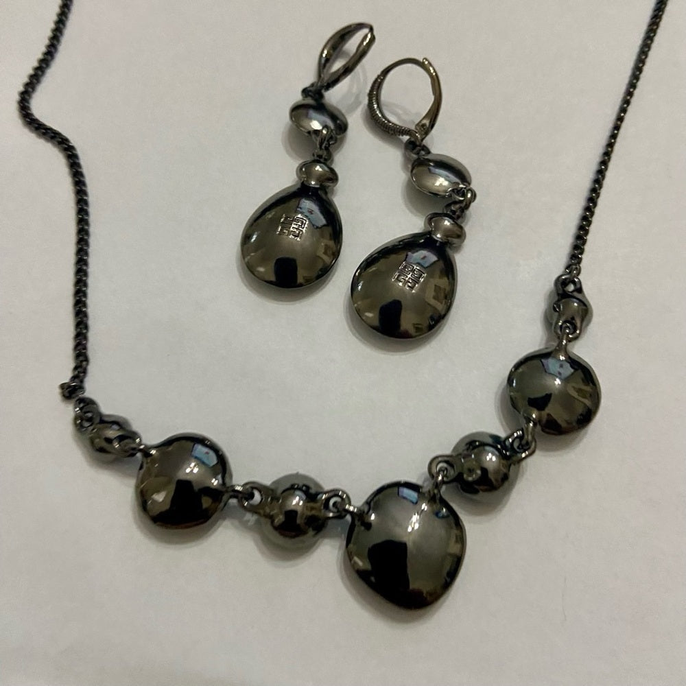Vintage, Givenchy Black -Crystals Necklace and Dangling Earrings