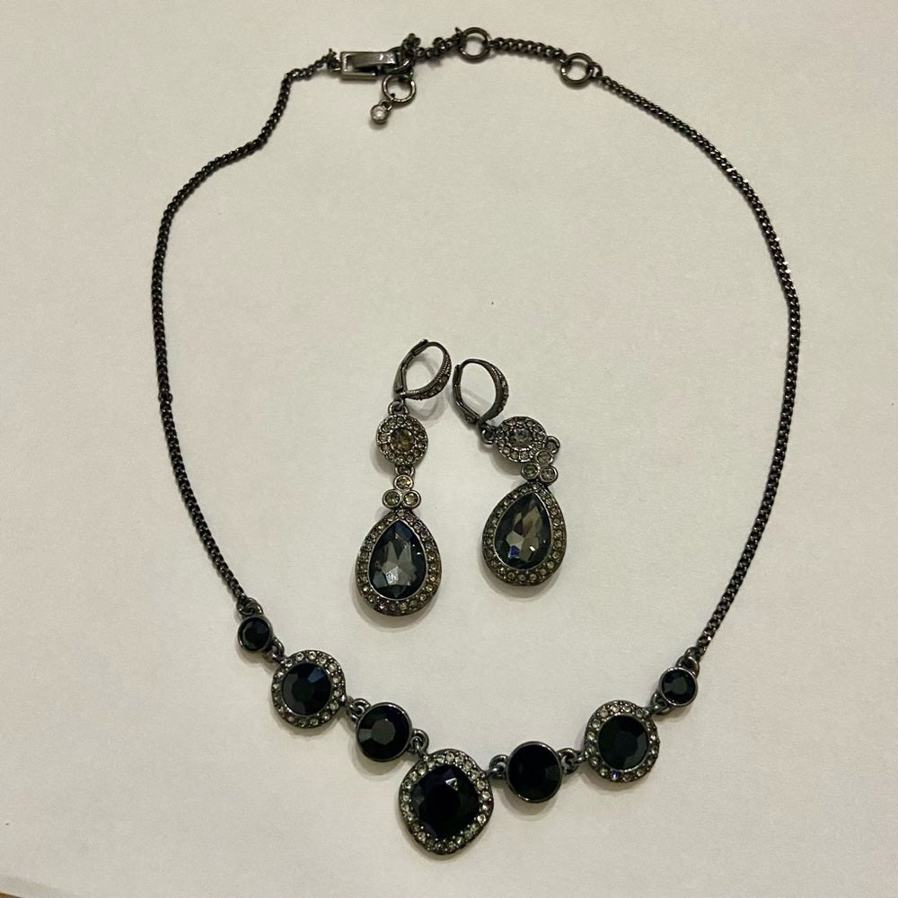 Vintage, Givenchy Black -Crystals Necklace and Dangling Earrings