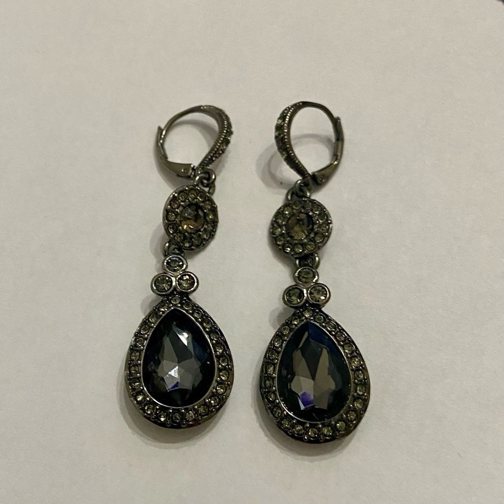 Vintage, Givenchy Black -Crystals Necklace and Dangling Earrings