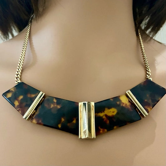 Vintage, Givenchy Gold Tone- Tortoise Chunky 20-in Necklace with Earrings