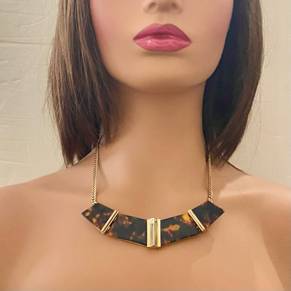 Vintage, Givenchy Gold Tone- Tortoise Chunky 20-in Necklace with Earrings