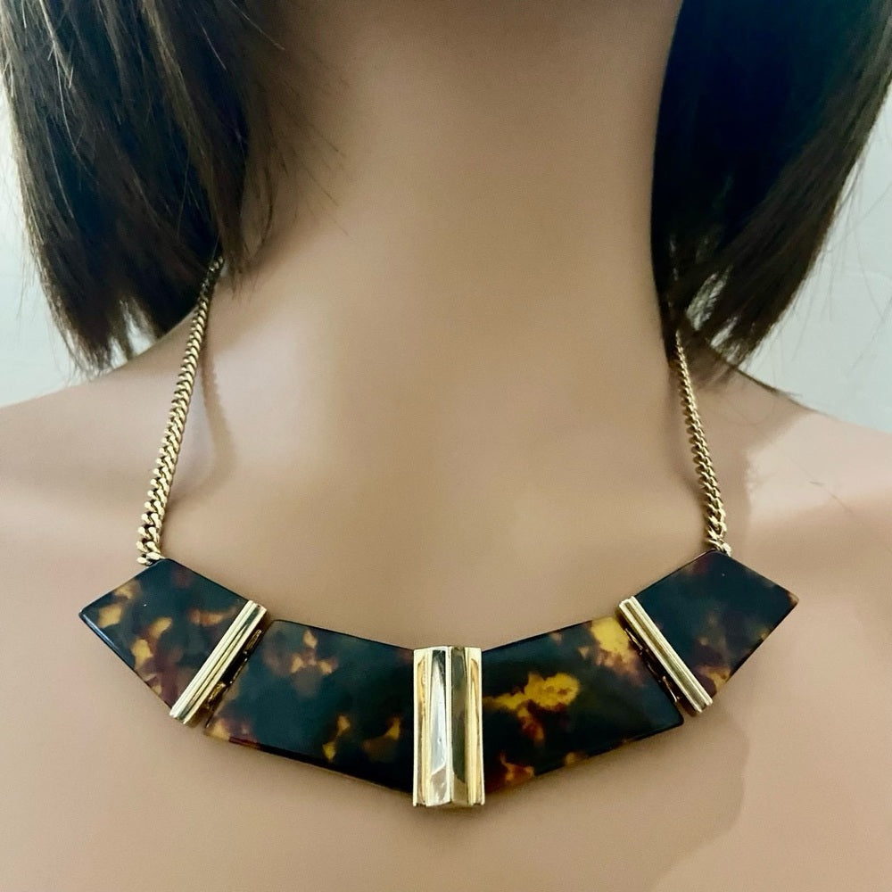 Vintage, Givenchy Gold Tone- Tortoise Chunky 20-in Necklace with Earrings