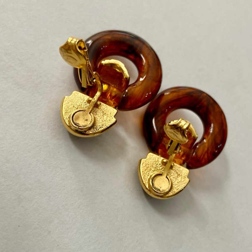Vintage, Givenchy Gold Tone- Tortoise Chunky 20-in Necklace with Earrings
