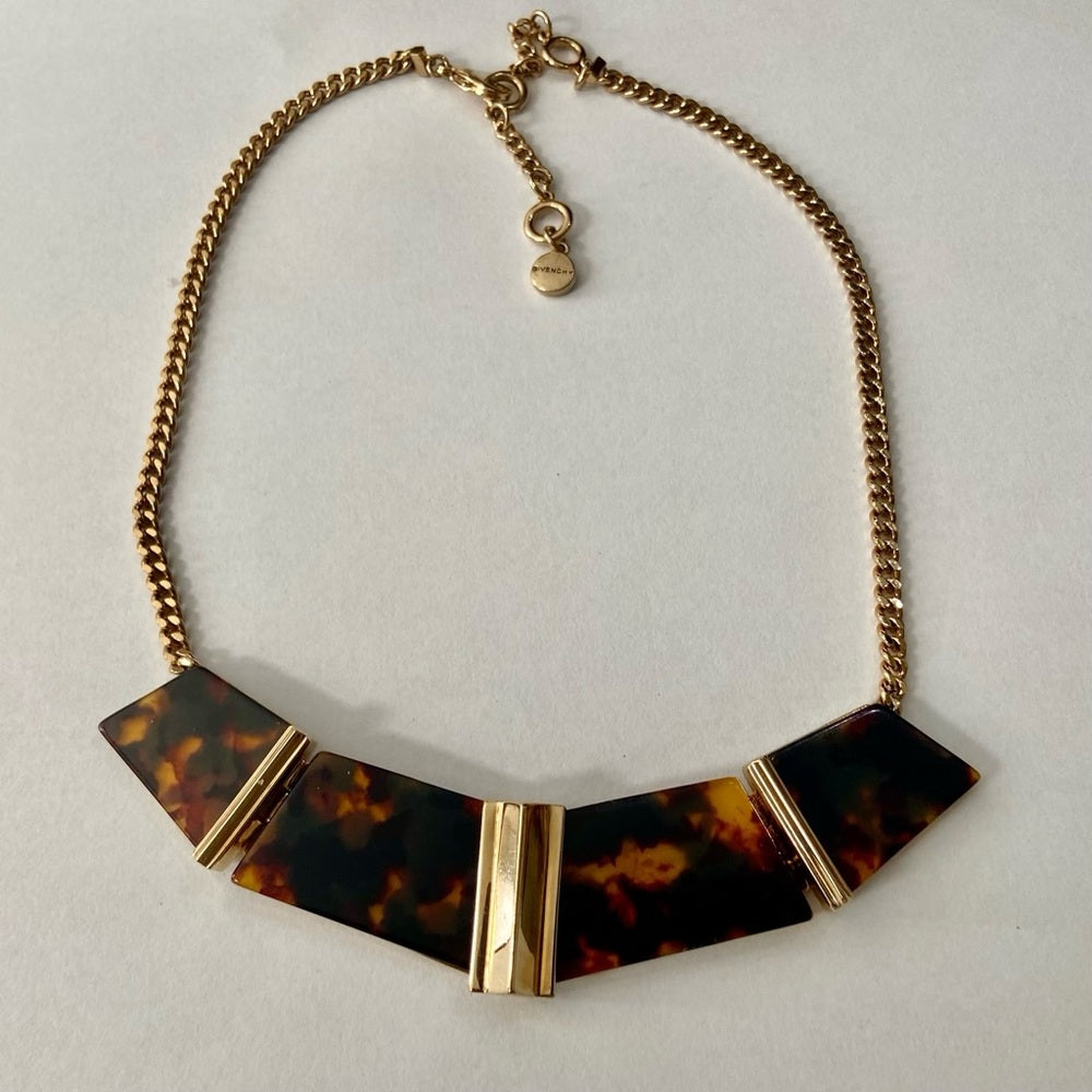 Vintage, Givenchy Gold Tone- Tortoise Chunky 20-in Necklace with Earrings