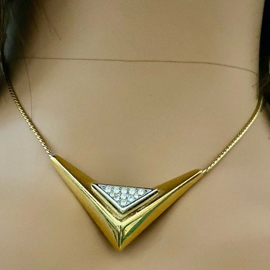 Vintage, Givenchy 1979 Paris- New York Gold Tone w/ Crystal Necklace n Earrings