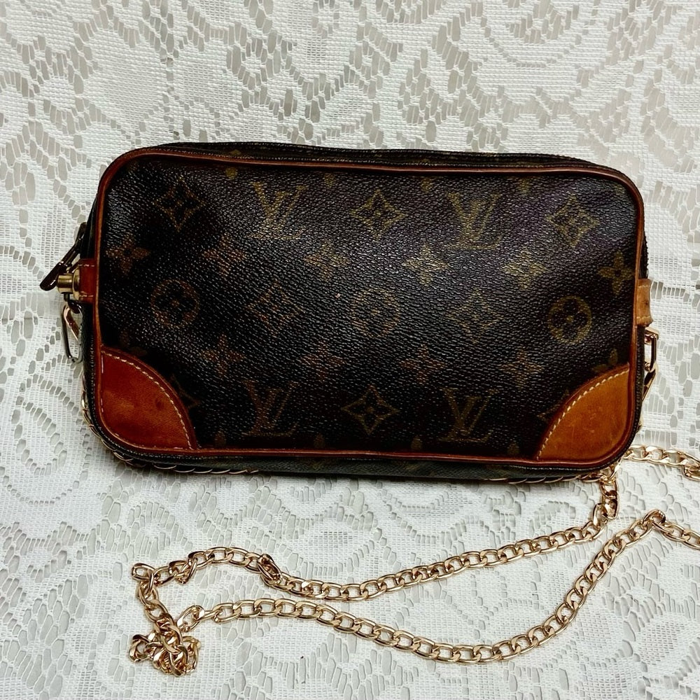 Authentic, Louis Vuitton Brown Mono Trocadero Clutch/ Crossbody 9in x 5in x 2in