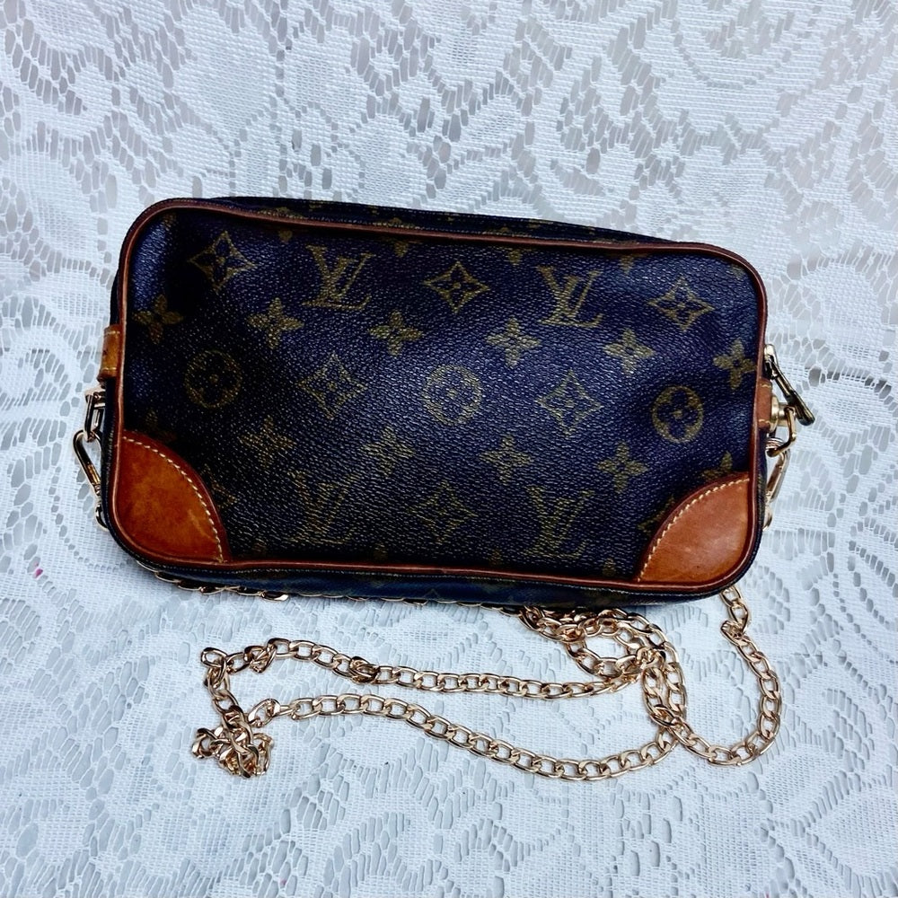 Authentic, Louis Vuitton Brown Mono Trocadero Clutch/ Crossbody 9in x 5in x 2in