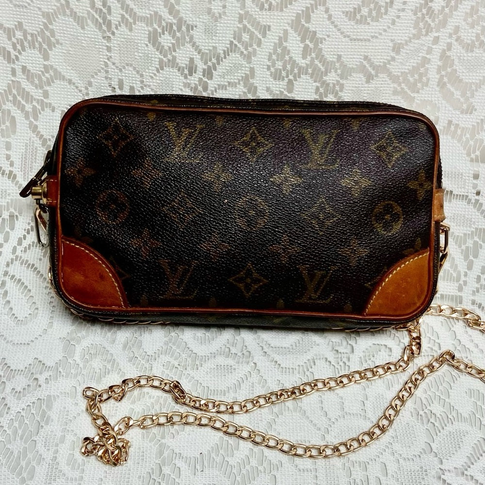 Authentic, Louis Vuitton Brown Mono Trocadero Clutch/ Crossbody 9in x 5in x 2in