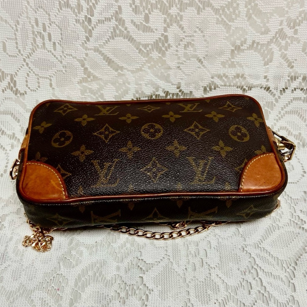 Authentic, Louis Vuitton Brown Mono Trocadero Clutch/ Crossbody 9in x 5in x 2in