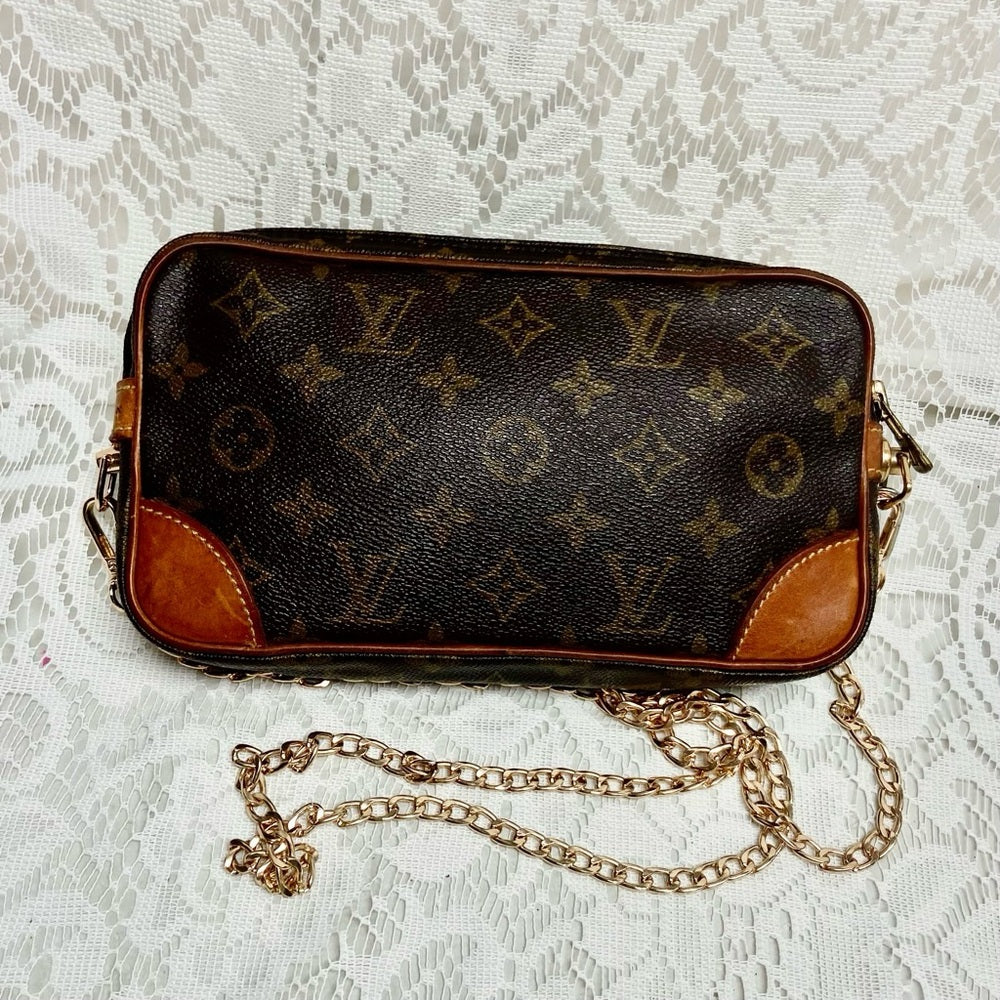 Authentic, Louis Vuitton Brown Mono Trocadero Clutch/ Crossbody 9in x 5in x 2in