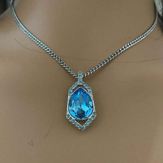 Vintage Givenchy Blue Crystals-Silver 18-inch Pendant Necklace