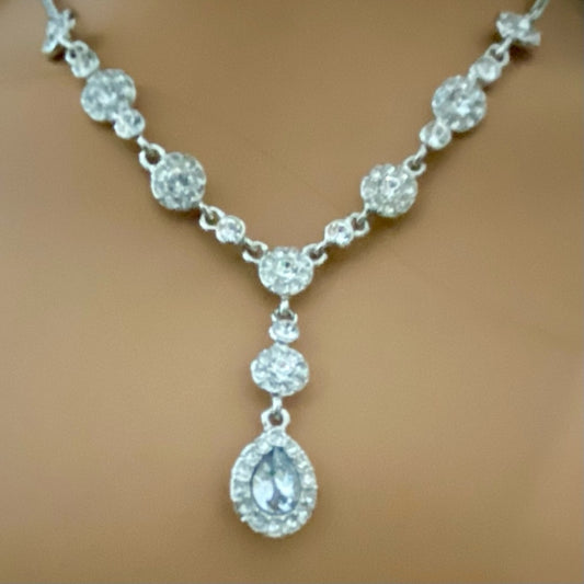 Vintage Givenchy Silver Tone Necklace-Teardrop Crystals Necklace and Earrings