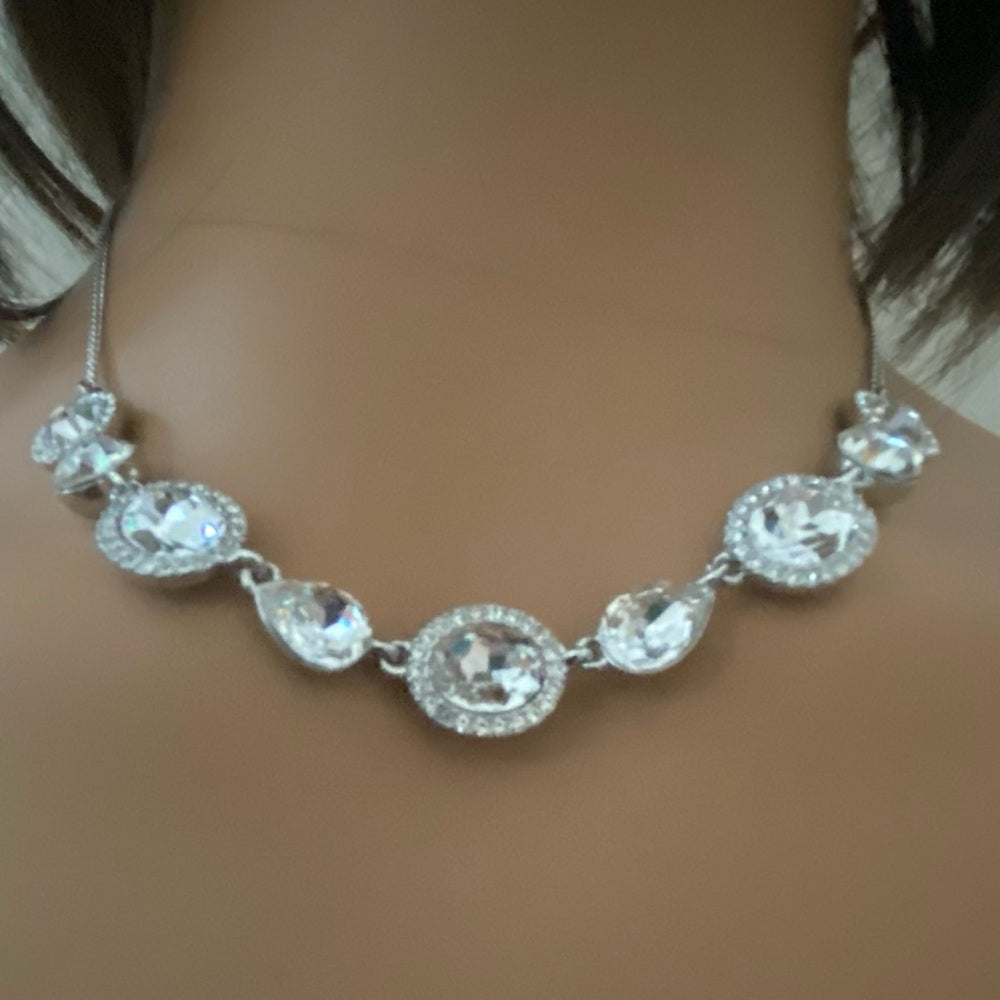 Vintage Givenchy Silver Tone Necklace- Chunky Round Crystals Necklace and Earr…