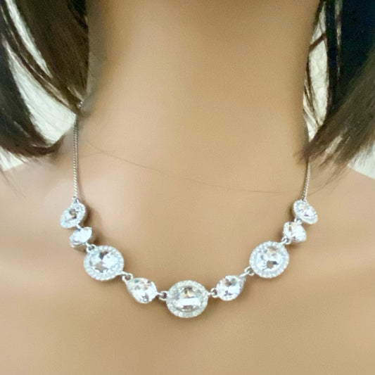 Vintage Givenchy Silver Tone Necklace- Chunky Round Crystals Necklace and Earr…
