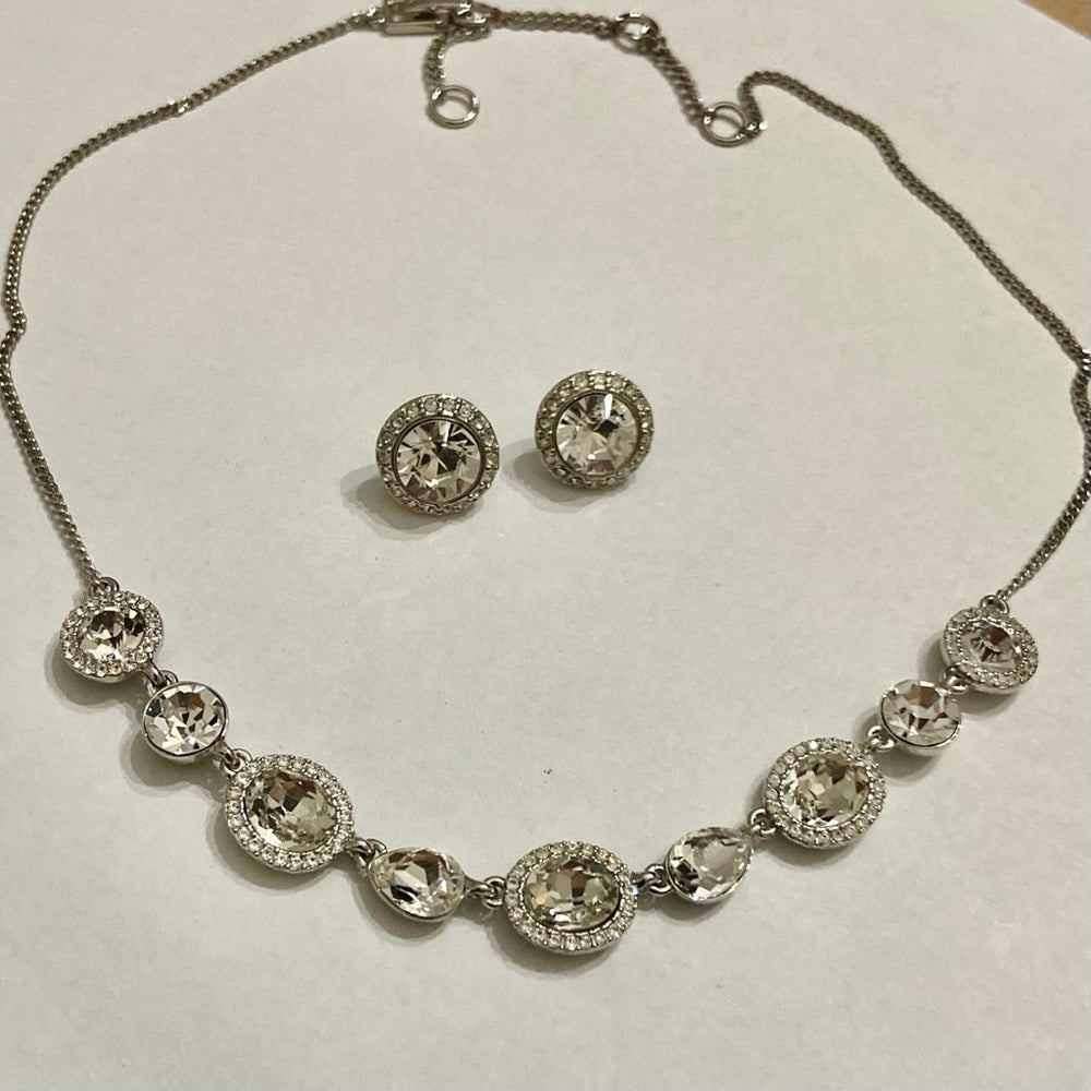Vintage Givenchy Silver Tone Necklace- Chunky Round Crystals Necklace and Earr…